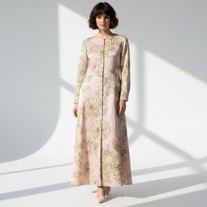 Pamela Milano Dress Women's Pink Green Butterfly Taffeta Brocade Size 44/6 NWT